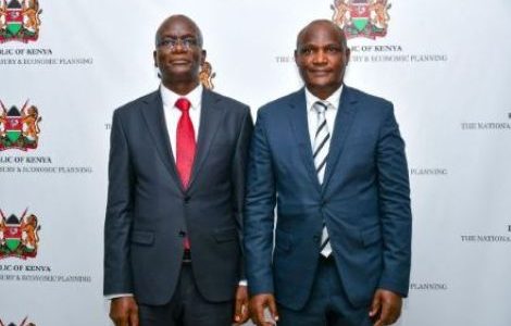 The National Treasury Cabinet Secretary, Hon. FCPA John Mbadi (R) and the Principal Secretary, Economic Planning, Dr. Bonface Makokha
